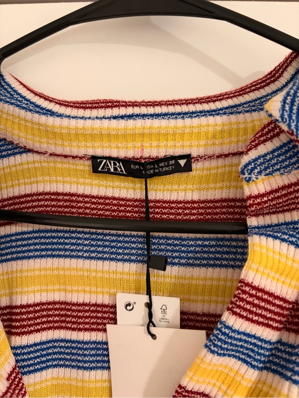 Zara Striped Polo Top in Yellow, Blue & Red - Picture 2 of 4